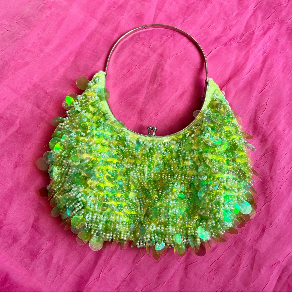 Green Beaded Vintage Y2K Shoulder Bag BRAT Style Purse